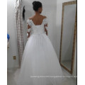 Affordable Cheap White Elegant Long Sleeves Bride Tulle Wedding Dress